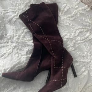 Barbara Bui Womens Tall Suede Boots Vero Cuoio - Made in Italy - Burgundy, 37.5